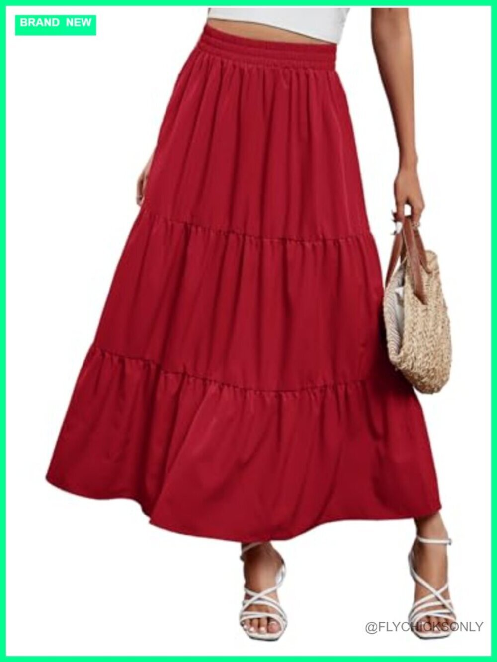 Maxi Skirt | Flowy Tiered Boho A-Line | Elastic High Waist | Lightweight Lined